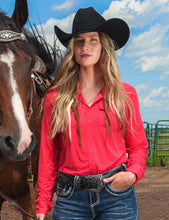 Cowgirl Tuff Bright Red Breathe Instant Cooling UPF Pullover Button-Up