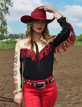 Cowgirl Tuff Black And Cream Lightweight Breathe With Print And Fringe