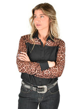 Black Lightweight Breathe Fabric with Leopard Accents