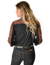 Black Lightweight Breathe Fabric with Leopard Accents