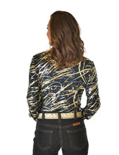 Deep Blue And Gold Metallic Mid-Weight Pullover Button-Up