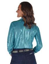 Aqua Shiny Lightweight Stretch Jersey Pullover Button-Up