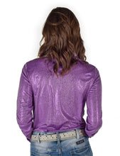 Purple Foil Crackle Print Lightweight Stretch Jersey Pullover Button-Up