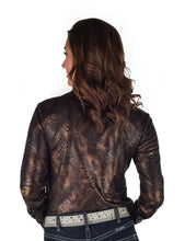 Brown-Black Shimmer Lightweight Stretch Jersey Pullover Button-Up