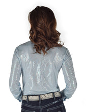 Sky Blue With Foil Swirls Lightweight Stretch Jersey Pullover Button-Up