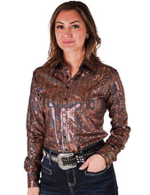Rose Gold Metallic Foil Lightweight Stretch Pullover Button-Up