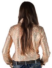 Gold Holographic Foil Lightweight Stretch Jersey Pullover Button-Up