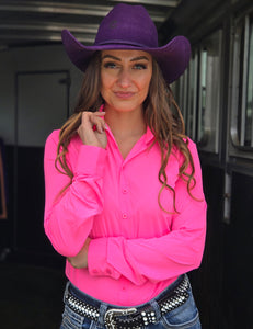 Hot Pink Breathe Lightweight Stretch Pullover Button-Up