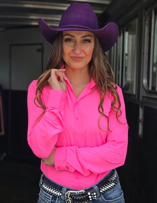 Hot Pink Breathe Lightweight Stretch Pullover Button-Up
