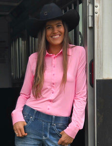 Cowgirl Tuff  Bubblegum Pink Breathe Lightweight Stretch Pullover Button-Up