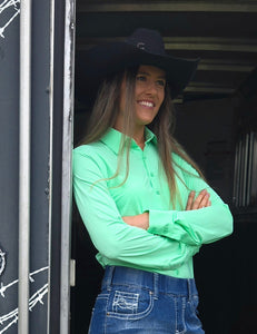 Cowgirl Tuff  Mint Breathe Lightweight Stretch Pullover Button-Up