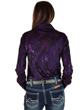 Dark Purple Iridescent Swishes Over Black Pullover Button-Up
