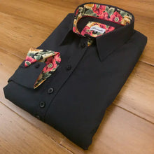 Grenouille Black Shirt with Red & Yellow Poppy Accents
