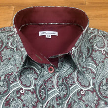 Grenouille Maroon and Slate Green Paisley Shaped Fit Shirt