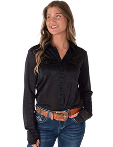 Black Shimmer Pullover Button Up