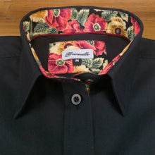 Grenouille Black Shirt with Red & Yellow Poppy Accents