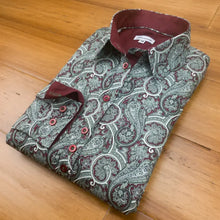 Grenouille Maroon and Slate Green Paisley Shaped Fit Shirt