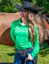 Cowgirl Tuff Breathe Instant Cooling UPF Pullover Button-Up - Money Green
