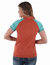 Breathe Instant Cooling UPF Quarter Zip Short Sleeve Tee - Rust w/ Turquoise Sleeves