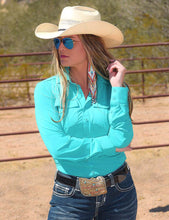 Cowgirl Tuff Turquoise Breathe Instant Cooling UPF Pullover Button-Up