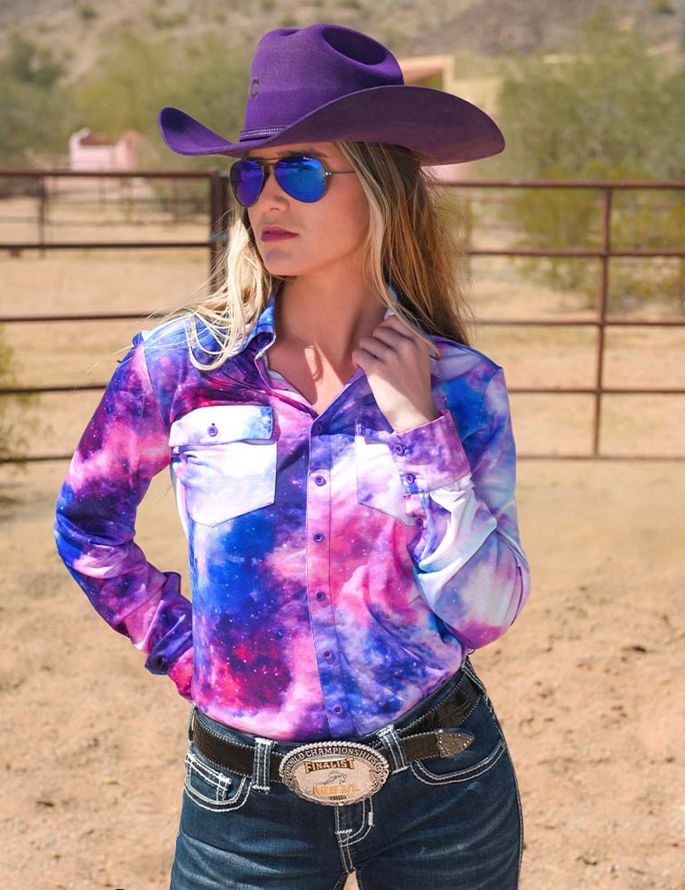 Cowgirl Tuff Galaxy Print Pullover Button-Up