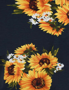 Navy With Yellow Sunflowers Print Pullover Button-Up