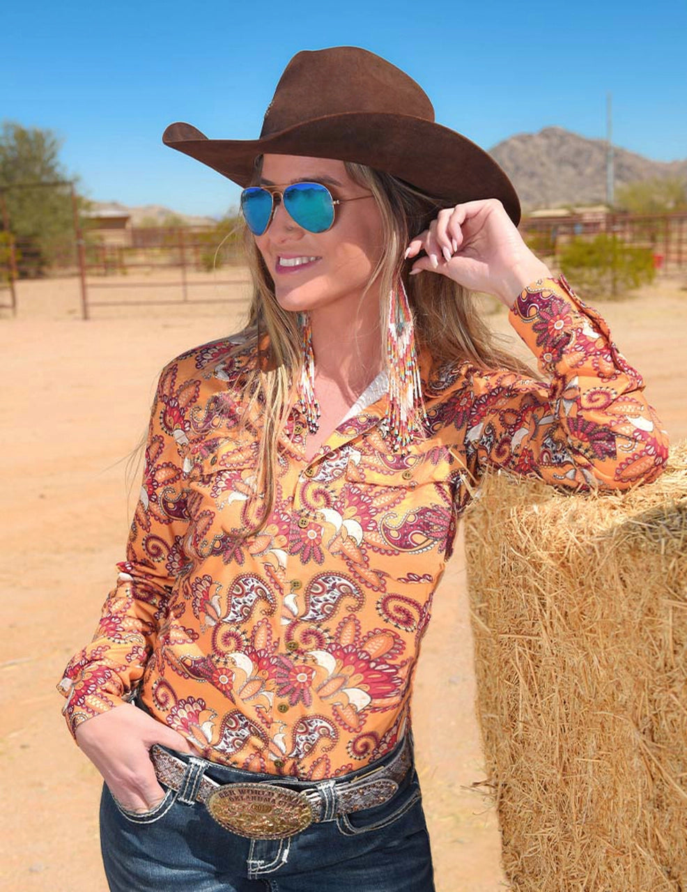 Cowgirl Tuff Gold Paisley Print Pullover Button Up Gear Up Tack