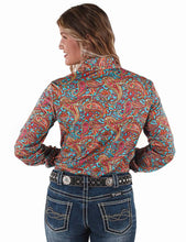 Turquoise & Orange Paisley Print Pullover Button-Up
