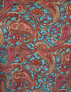 Turquoise & Orange Paisley Print Pullover Button-Up