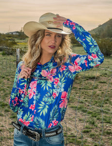 Hawaiian Print Mid-weight Stretch Jersey Pullover Button-Up
