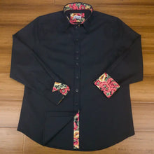 Grenouille Black Shirt with Red & Yellow Poppy Accents