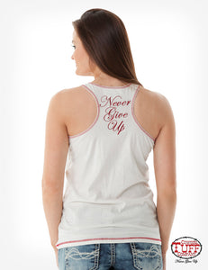 Cream Racerback Tank With Victory Cross Embroidery And Crystals