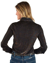 Multi Color Dark Lightweight Stretch Shimmer Pullover Button-Up
