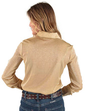 Cream Gold Lightweight Stretch Shimmer Pullover Button-Up