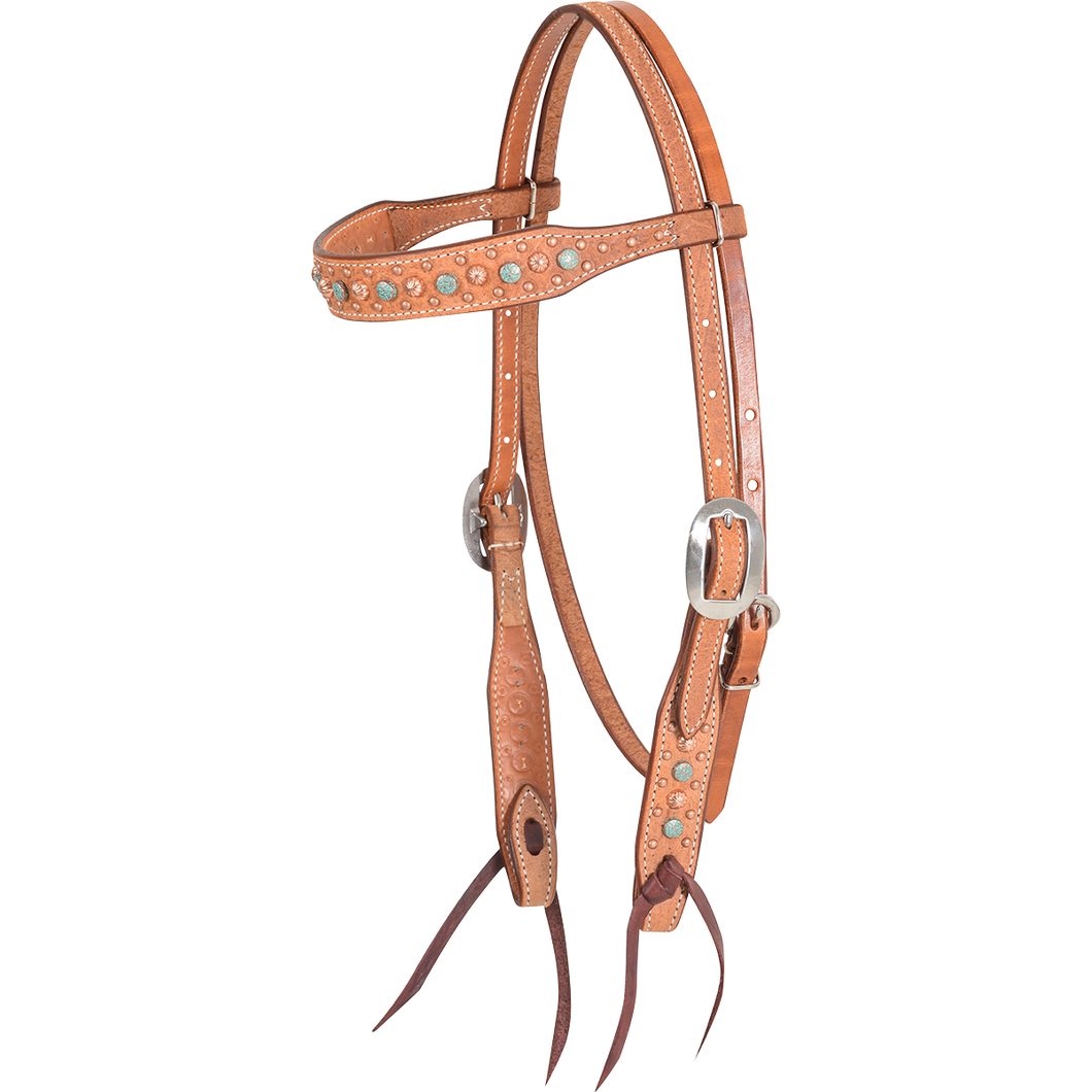 Martin Saddlery Browband Headstall with Copper & Turquoise Dots