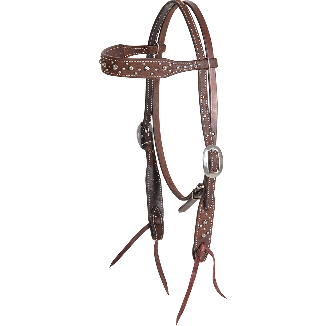 Martin Saddlery Browband Headstall with Pewter Dots - Chocolate